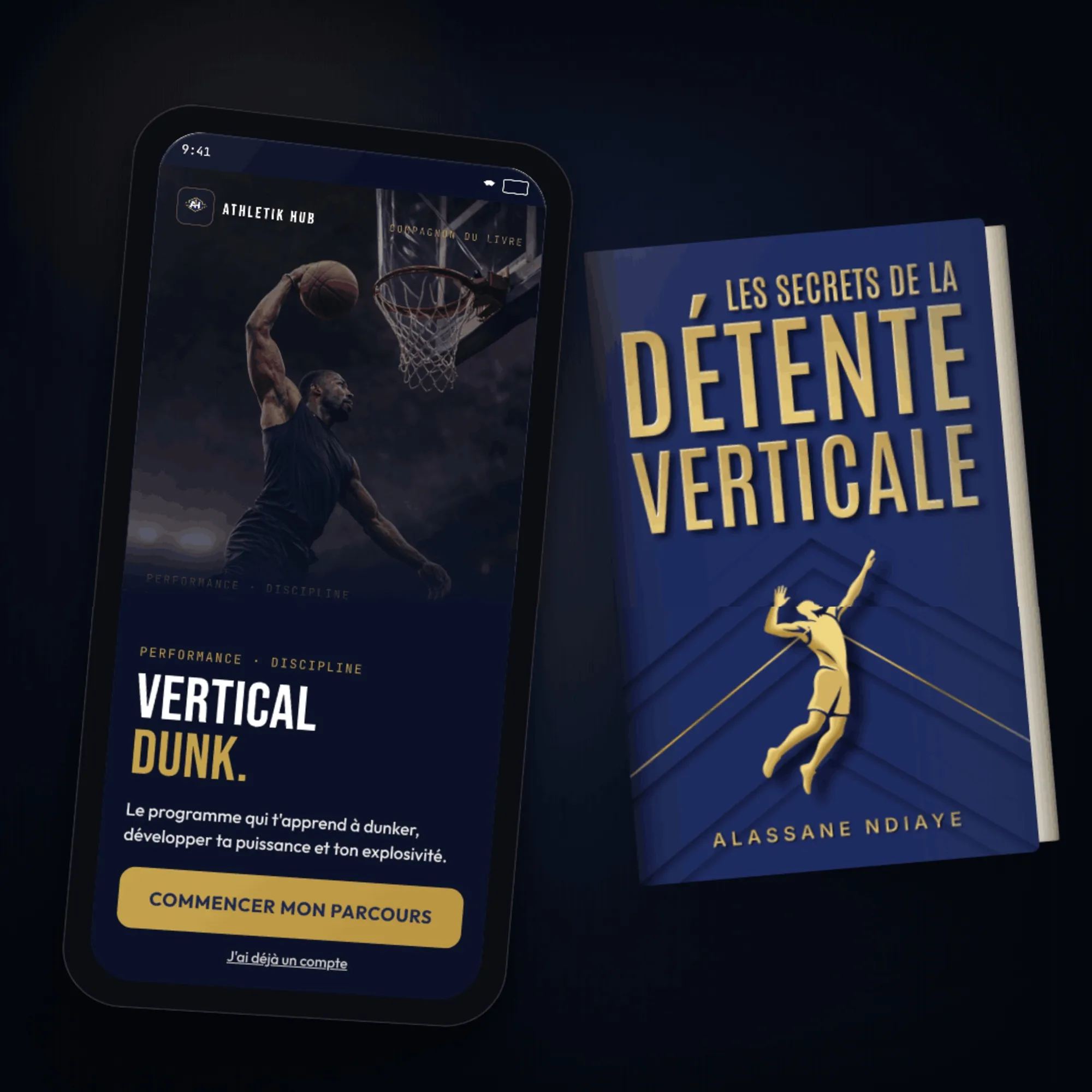 L'application Athletik Hub : programme Vertical Dunk, à côté du livre
